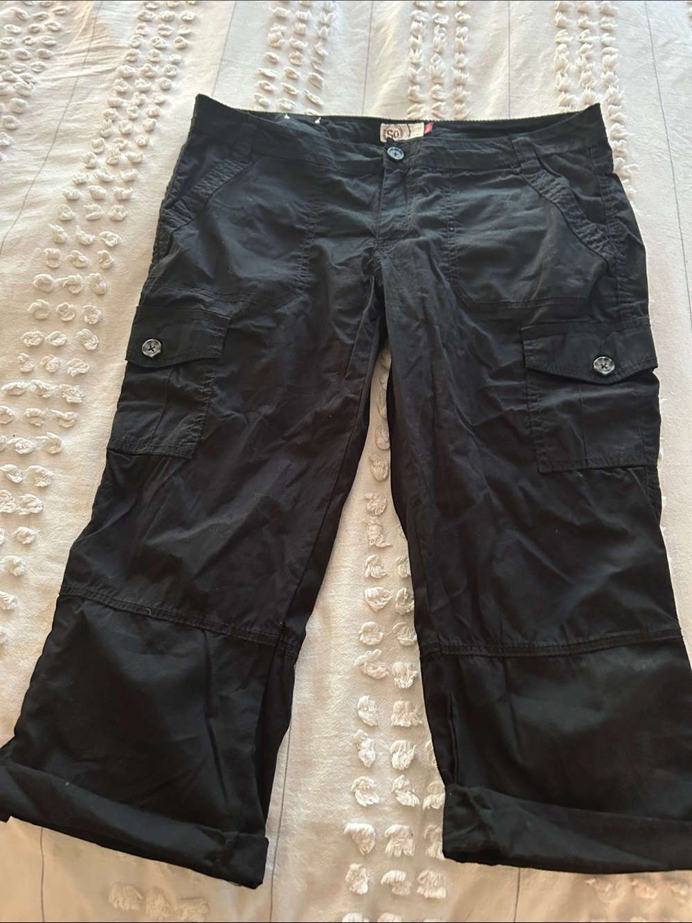 SO Black Cropped Cargo Capri Jeans